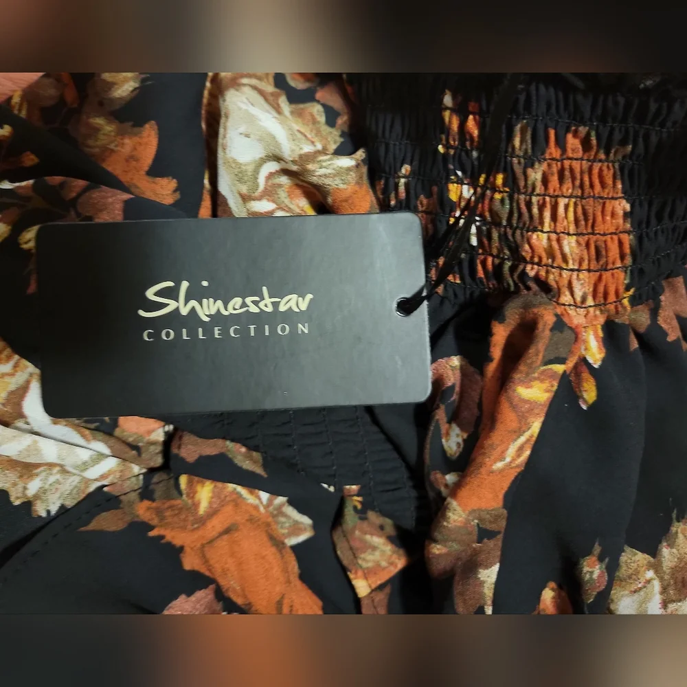 (NWT) Shinestar Black and Orange Floral Blouse - Picture 4 of 4